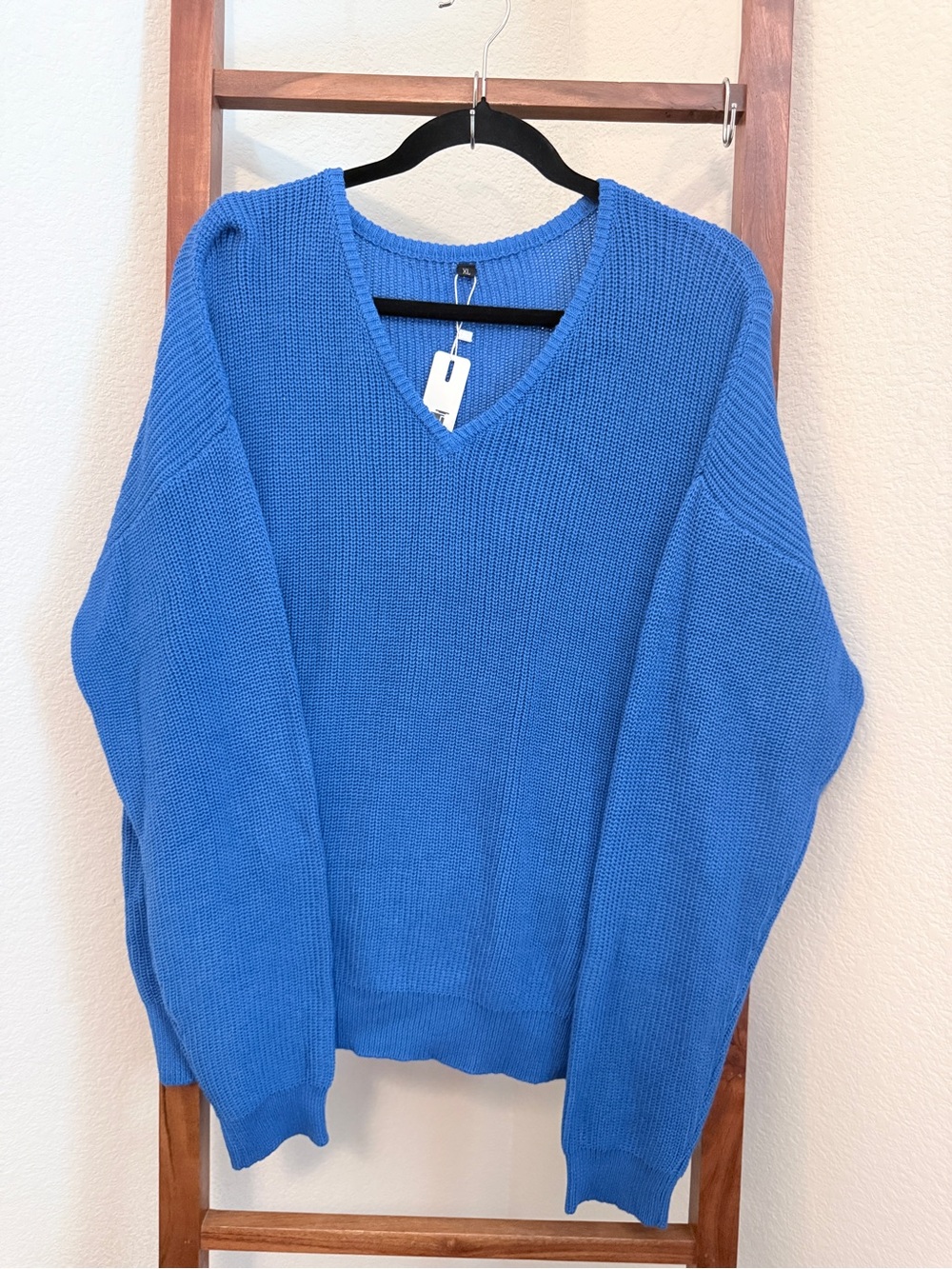 Women's V-Neck Knit Sweater in Cobalt Blue